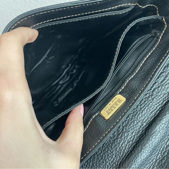 BALLY Black Brown Caviar Leather Flap Saddle Bag Crossbody - Picture 6 of 9